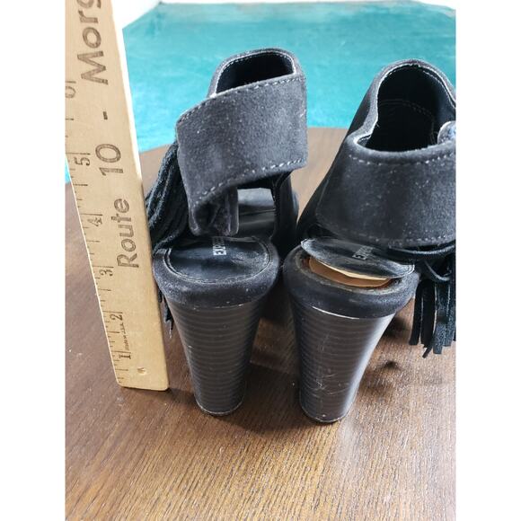 Express Heels Size 6 Womens Black Slingback Block Fabric Tassle Peep Toe Shoes - Picture 12 of 13